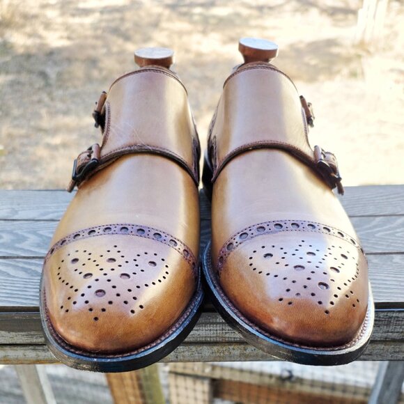 Magnanni 9.5-M Tan  Monk Strap Mens Dress Shoes - Picture 7 of 14
